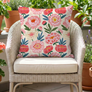 Verspieltes Rosafarbenes Pfingstrosen-Sommerblumen Kissen