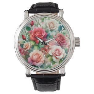 Verspieltes Rosenmuster Armbanduhr