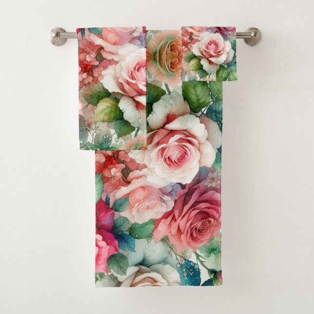 Verspieltes Rosenmuster Badhandtuch Set (Insitu)