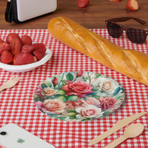 Verspieltes Rosenmuster Pappteller