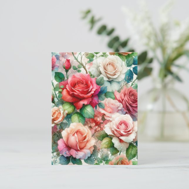 Verspieltes Rosenmuster Postkarte (Stehend Vorderseite)