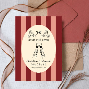 Verspieltes Rot Rosa gestreiftes Skizzen- Save-the Einladung
