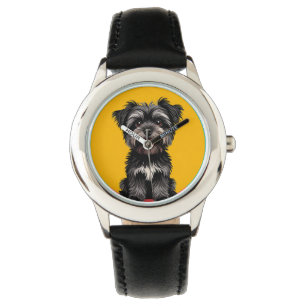 Verspieltes Schwarz-Graues Terrier-Welpen-Porträt Armbanduhr