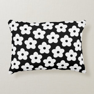 Verspieltes Schwarz-Weiß-Blumen-Retro- und Fröhlic Dekokissen