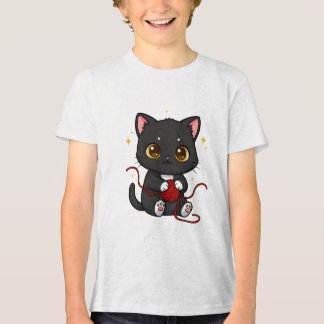 Verspieltes schwarzes Katzen-Chibi-Design Tri-Blend Shirt
