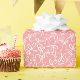 Verspieltes Süßes Rosa Weiße Schleifen Muster Mädc Geschenkpapier