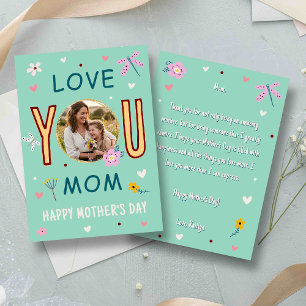 Verspieltes Türkis-Foto Liebe dich Mama Muttertag Karte