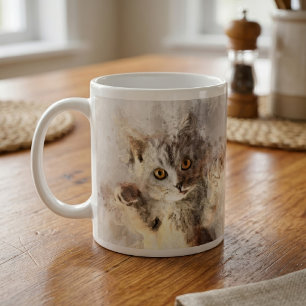 Verspieltes Wasserfarben-Kätzchen mit hellen berns Kaffeetasse
