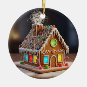 Verspieltes Weihnachts-Gingerbread-Haus Festlich Keramik Ornament
