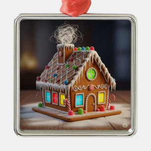 Verspieltes Weihnachts-Gingerbread-Haus Festlich Ornament Aus Metall