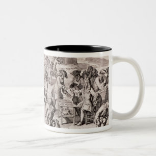 Verspottender Cartoon das verhängnisvolle Zweifarbige Tasse