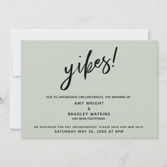 Verspukt Hochzeit Humorvolle Yikes! Green Card Einladung (Vorderseite)