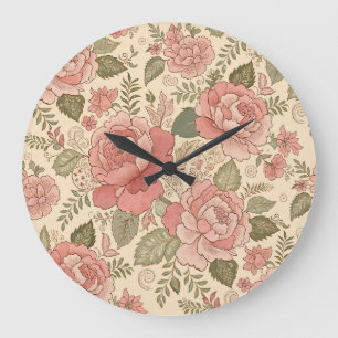Verstaubte Florale Muse - Verstaubte Rosen-Salbei- Große Wanduhr