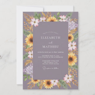 Verstaubte Mauve Sonnenblume Eukalyptus Hochzeit Einladung