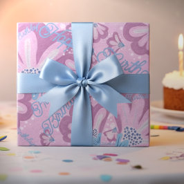 Verstaubte rosa handgemalte Blumen Geschenkpapier Set