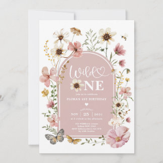 Verstaubte rosa Wildblume Wild One erster Geburtst Einladung