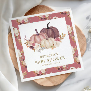 Verstaubte Rosenrote Blumige Kürbis-Baby-Party Serviette