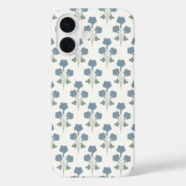 Verstaubtes Denim & Pfirsich-Küstenbotanik iPhone 16 Hülle (Rückseite)