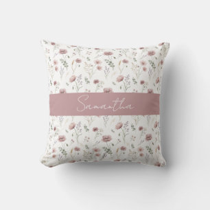 Verstaubtes Rosa Salbei Grün Aquarell Wildblume Kissen