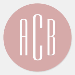 Verstaubtes Rosa und Weißes Drei-Buchstaben-Monogr Runder Aufkleber