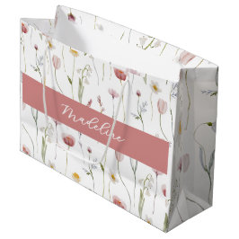 Verstaubtes rosa Wildblumen-Wasserfarben-Monogramm Große Geschenktüte