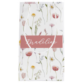 Verstaubtes rosa Wildblumen-Wasserfarben-Monogramm Kleine Geschenktüte