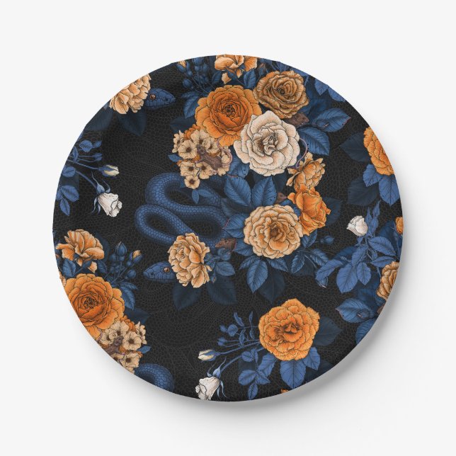 Versteckt in den Rose, orange und blau Pappteller (Vorderseite)