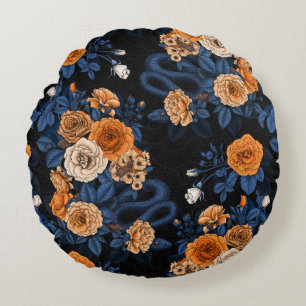 Versteckt in den Rose, orange und blau Rundes Kissen