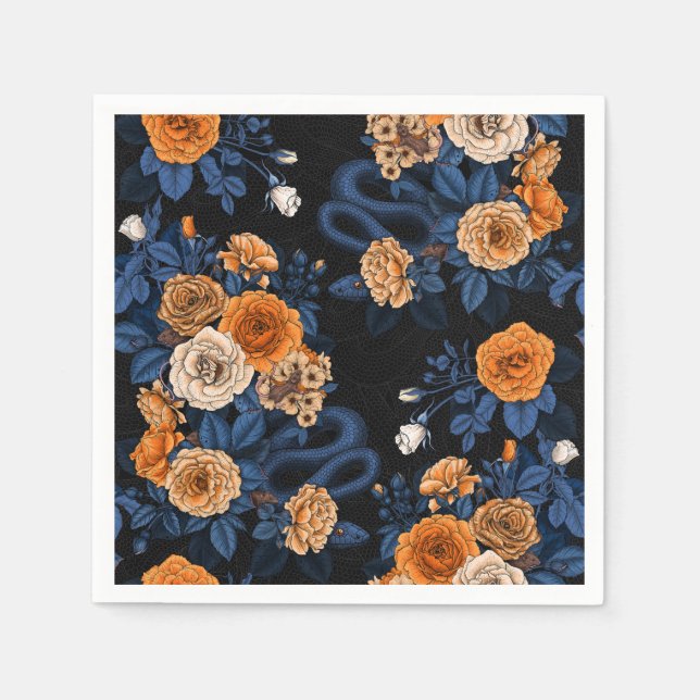 Versteckt in den Rose, orange und blau Serviette (Vorderseite)