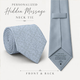 Versteckte Nachricht Dusty Blue Damast Hochzeit Krawatte
