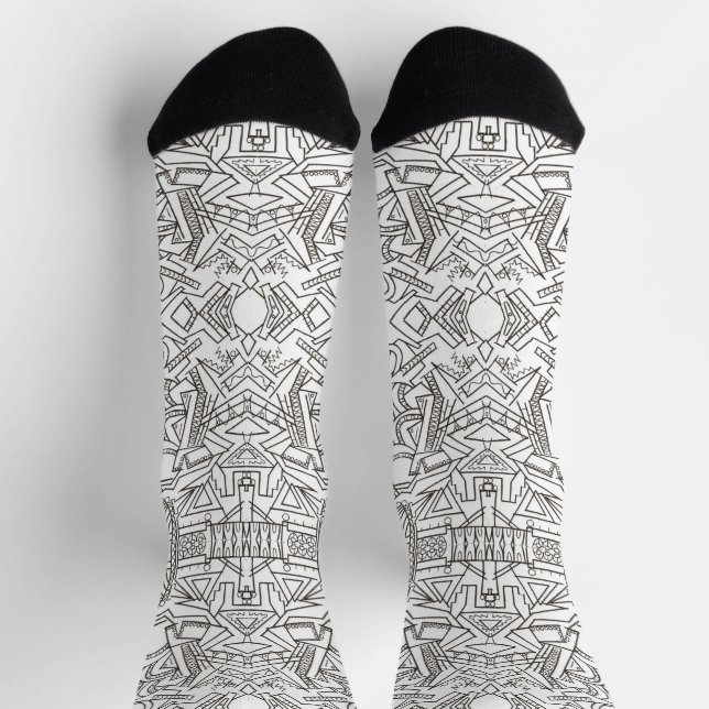 Versteckte Schätze Schwarz und Weiß, modern geomet Socken (Oben)