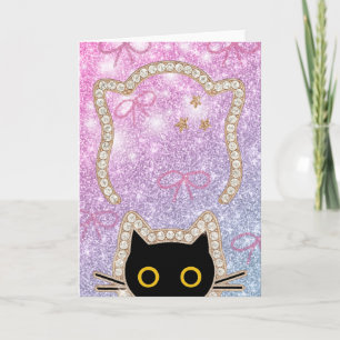 Versteckte schwarze Katze schaut süße Kawaii-Kätzc Karte