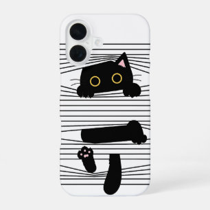 Versteckte schwarze Katze süß lustig minimalistisc iPhone 16 Hülle