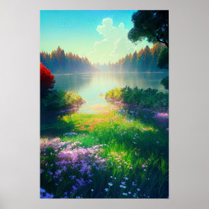Versteckter See im Herzen des Waldes Poster