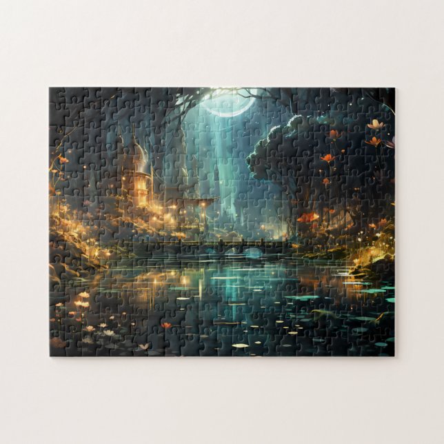 Versteckter Waldtempel im Mondlicht (Horizontal)