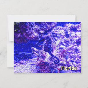 Verstecktes Seepferd Kunst im Lila und blauen Flor Postkarte