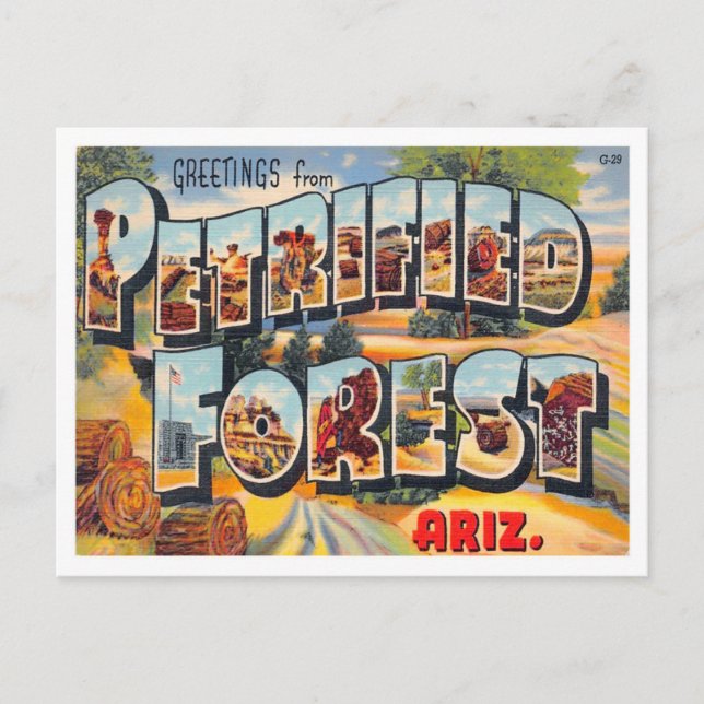 Versteinerter Wald, Arizona Vintage Big Letters Postkarte (Vorderseite)
