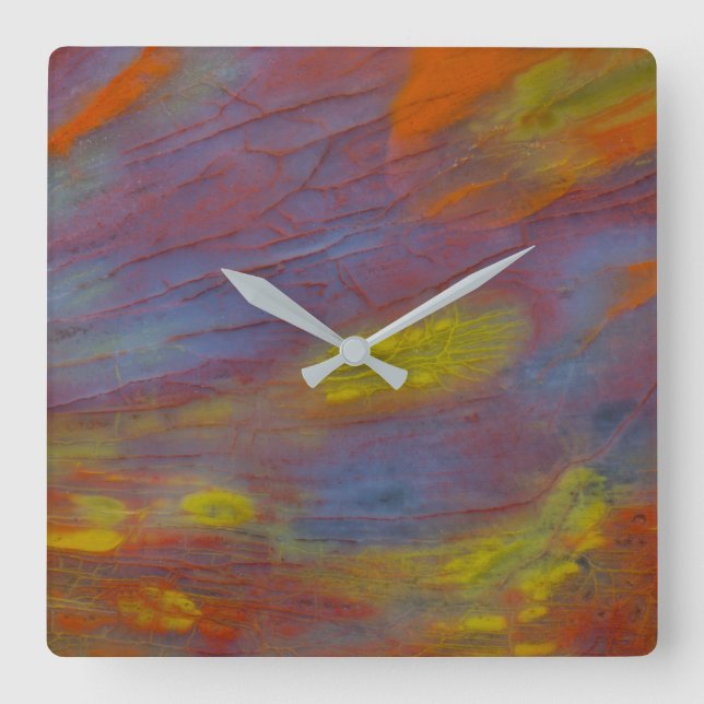 Versteinertes Holz Nah Quadratische Wanduhr (Vorderseite)
