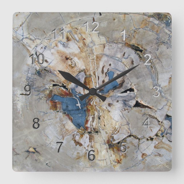 Versteinertes Holz Quadratische Wanduhr (Vorderseite)