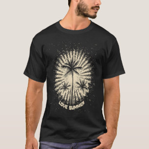 Verstörter tropischer Vintager Retro-Sonnenunterga T-Shirt