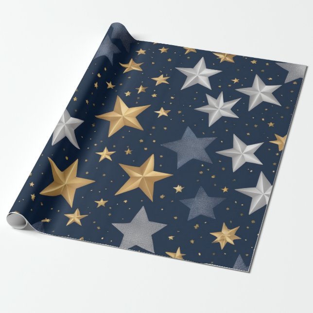 verstreute goldene und silberne Sterne Geschenkpapier (Ungerollt)