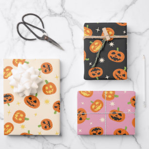 Verstreute Halloween-Kürbisse Geschenkpapier Set