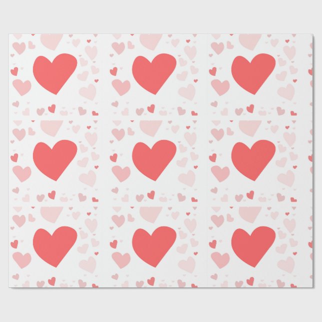 Verstreute Herzen in Korallenrot und Rosé Geschenkpapier (Flach)
