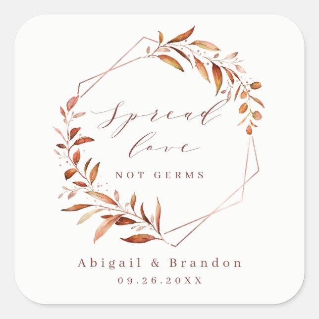 Verstreute Liebe Greenery Geometric Fall Rustikale Quadratischer Aufkleber (Vorderseite)