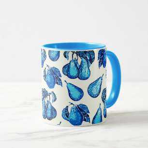 Verstreuter Birnenaufdruck in Indigo-Blau und Weiß Tasse