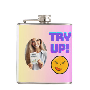 Versuch mal! Fun Emoji Design für Holiday Cheer Flachmann