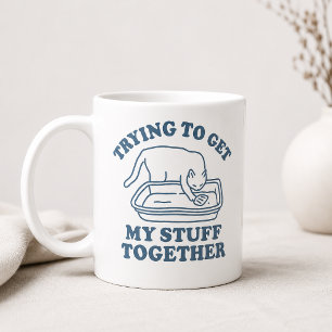 Versuche, mein Zeug zusammenzubekommen Katze Kaffeetasse