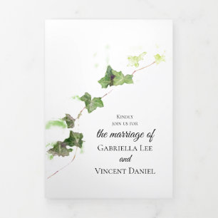 Vert anglais Ivy Vine Aquarelle Mariage Tri-Fold
