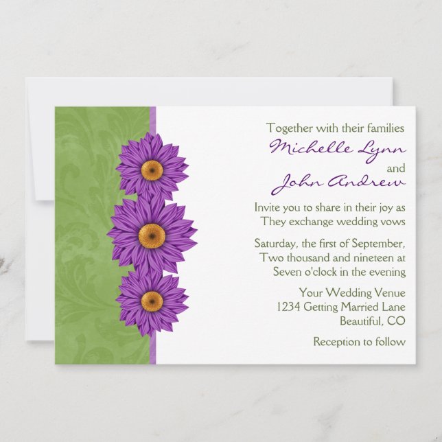 Vert avec Faire-part de mariage de fleurs violette (Devant)