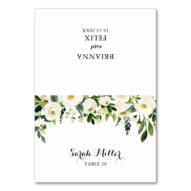 Vert Blanc Automne Floral Mariage Carte Place (Par défaut)